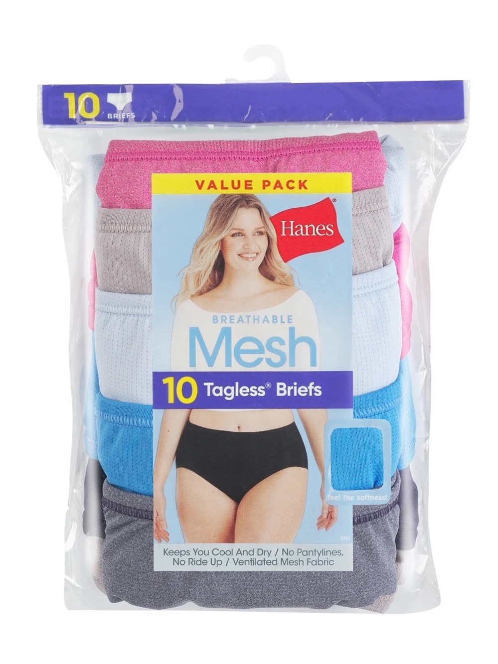 Hanes Women's 6M Breathable Mesh Brief Underwear, 10 Pack